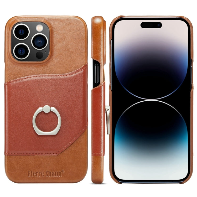 For iPhone 15 Pro Max Fierre Shann Oil Wax Texture Genuine Leather Back Cover Phone Case(Brown) - free shipping - PMC Jewellery - Order now!