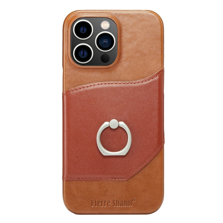 For iPhone 15 Pro Max Fierre Shann Oil Wax Texture Genuine Leather Back Cover Phone Case(Brown) - free shipping - PMC Jewellery - Order now!