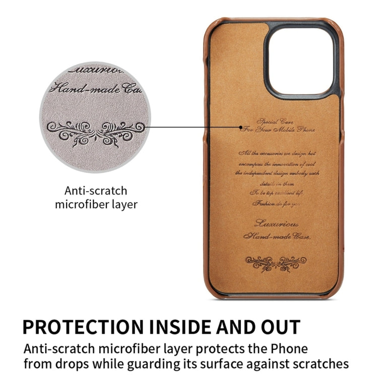 For iPhone 15 Pro Max Fierre Shann Oil Wax Texture Genuine Leather Back Cover Phone Case(Brown) - free shipping - PMC Jewellery - Order now!