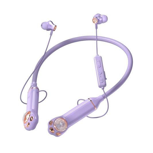 K1692 Meow Planet Neck-mounted Noise Reduction Sports Bluetooth Earphones(Purple) - Neck-mounted Earphone by PMC Jewellery | Online Shopping South Africa | PMC Jewellery | Buy Now Pay Later Mobicred