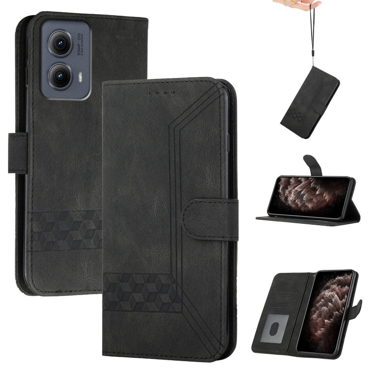 For Motorola Edge 5G 2024 Cubic Skin Feel Flip Leather Phone Case(Black) - Motorola Cases by PMC Jewellery | Online Shopping South Africa | PMC Jewellery | Buy Now Pay Later Mobicred