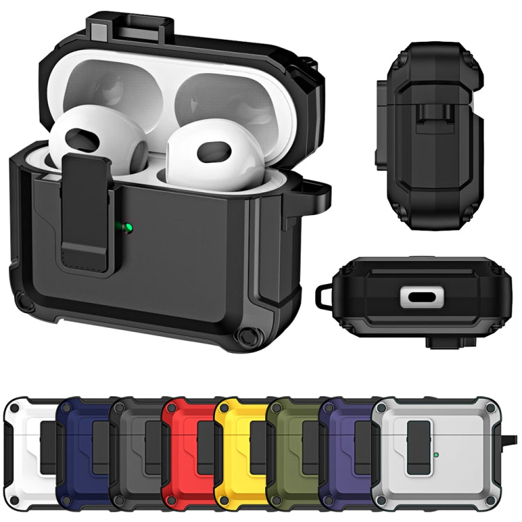 For AirPods 3 TPU + PC Wireless Bluetooth Earphone Protective Case with Switch Lock & Hook(Black) - For AirPods 3 by PMC Jewellery | Online Shopping South Africa | PMC Jewellery | Buy Now Pay Later Mobicred