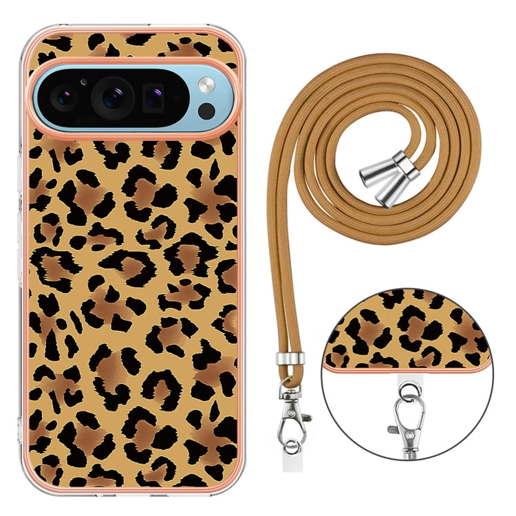 For Google Pixel 9 Pro XL Electroplating Dual-side IMD Phone Case with Lanyard(Leopard Print) - Google Cases by PMC Jewellery | Online Shopping South Africa | PMC Jewellery | Buy Now Pay Later Mobicred