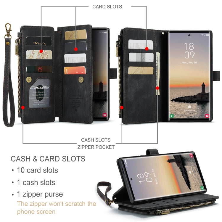 For Samsung Galaxy S24 Ultra 5G CaseMe C30 Card Slots Zipper Wallet Leather Phone Case(Black) - free shipping - PMC Jewellery - Order now!