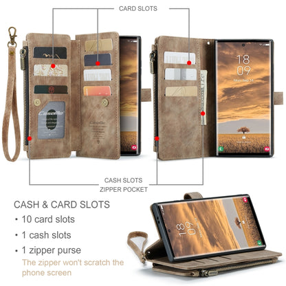 For Samsung Galaxy S24 Ultra 5G CaseMe C30 Card Slots Zipper Wallet Leather Phone Case(Brown) - Galaxy S24 Ultra 5G Cases by CaseMe | Online Shopping South Africa | PMC Jewellery