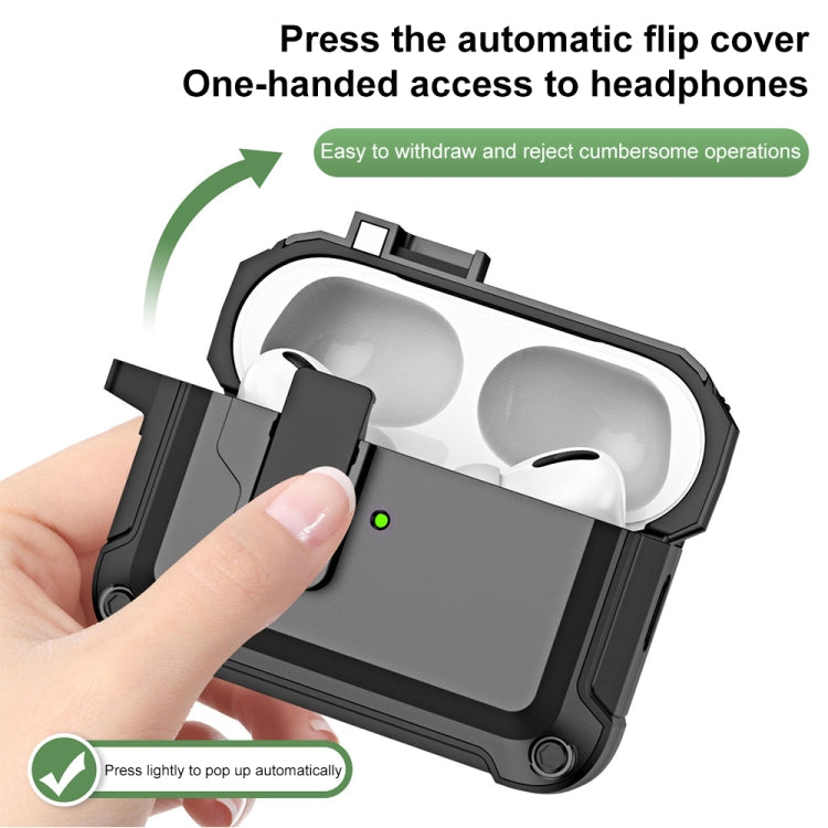 For AirPods Pro 2 TPU + PC Wireless Bluetooth Earphone Protective Case with Switch Lock & Hook(Dark Green) - For AirPods Pro 2 by PMC Jewellery | Online Shopping South Africa | PMC Jewellery | Buy Now Pay Later Mobicred