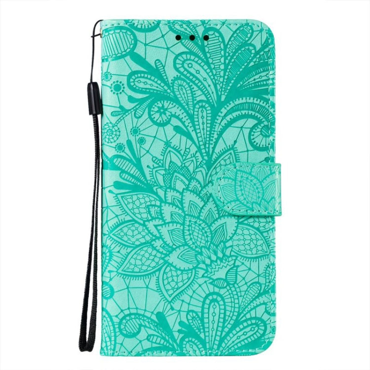 For iPhone 16 Plus Lace Flower Embossing Flip Leather Phone Case(Green) - iPhone 16 Plus Cases by PMC Jewellery | Online Shopping South Africa | PMC Jewellery | Buy Now Pay Later Mobicred