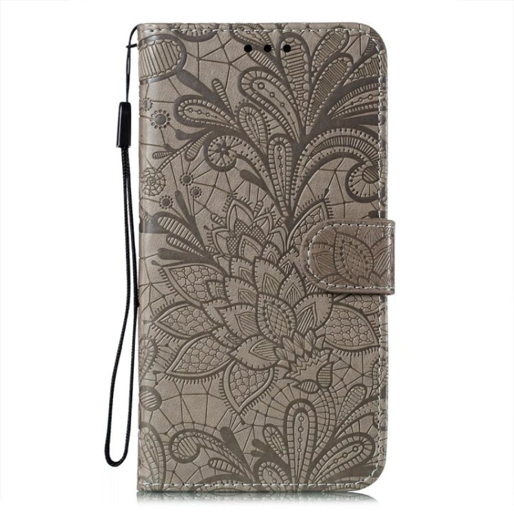 For iPhone 16 Pro Max Lace Flower Embossing Flip Leather Phone Case(Grey) - iPhone 16 Pro Max Cases by PMC Jewellery | Online Shopping South Africa | PMC Jewellery | Buy Now Pay Later Mobicred