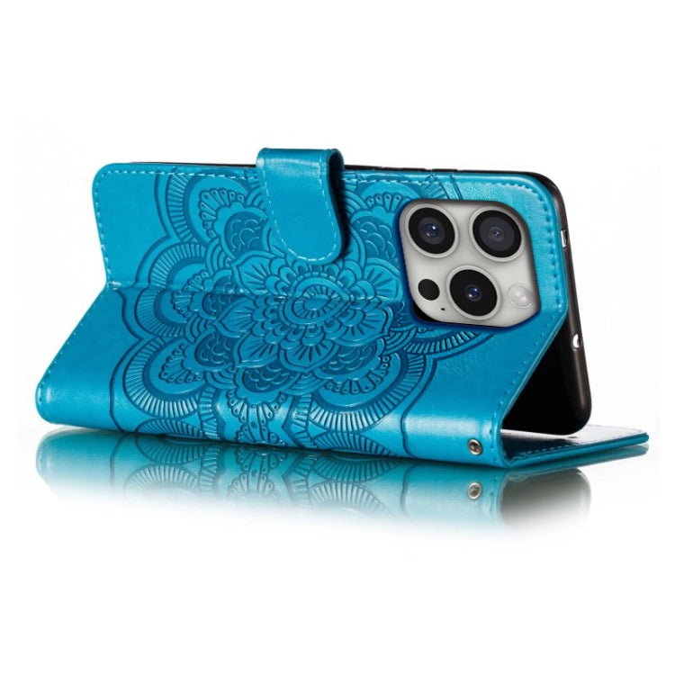 For iPhone 16 Pro Mandala Embossing Pattern Horizontal Flip Leather Phone Case(Blue) - iPhone 16 Pro Cases by PMC Jewellery | Online Shopping South Africa | PMC Jewellery | Buy Now Pay Later Mobicred