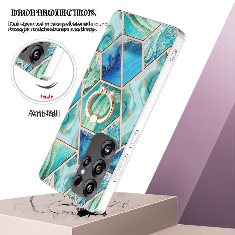 For Samsung Galaxy S25 Ultra 5G Splicing Marble Flower IMD TPU Phone Case Ring Holder(Green) - Galaxy S25 Ultra 5G Cases by PMC TechLife | Online Shopping South Africa | PMC TechLife | Buy Now Pay Later Mobicred