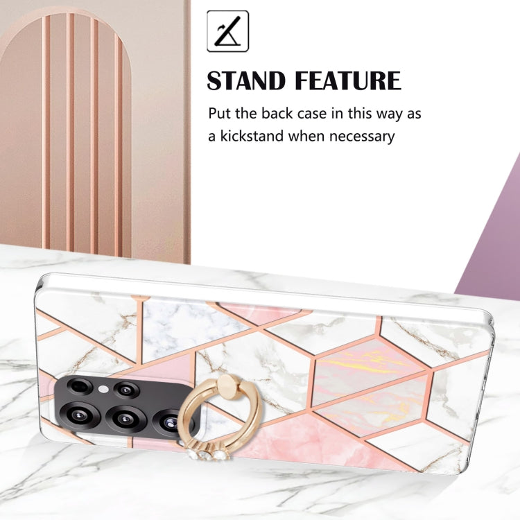 For Samsung Galaxy S25 Ultra 5G Splicing Marble Flower IMD TPU Phone Case Ring Holder(Pink White) - Galaxy S25 Ultra 5G Cases by PMC TechLife | Online Shopping South Africa | PMC TechLife | Buy Now Pay Later Mobicred