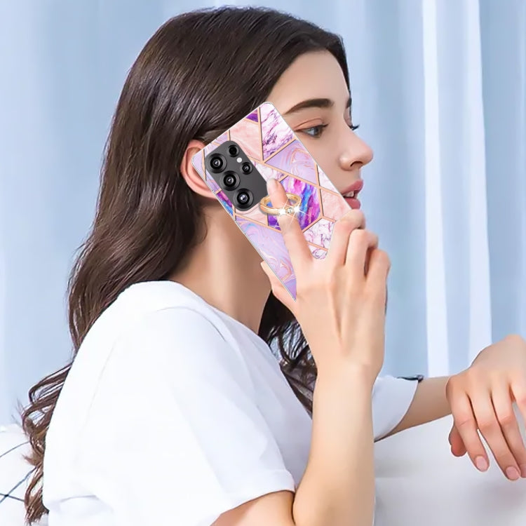 For Samsung Galaxy S25 Ultra 5G Splicing Marble Flower IMD TPU Phone Case Ring Holder(Light Purple) - Galaxy S25 Ultra 5G Cases by PMC TechLife | Online Shopping South Africa | PMC TechLife | Buy Now Pay Later Mobicred