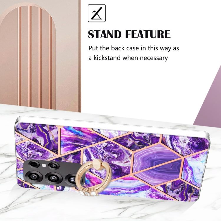 For Samsung Galaxy S25 Ultra 5G Splicing Marble Flower IMD TPU Phone Case Ring Holder(Dark Purple) - Galaxy S25 Ultra 5G Cases by PMC TechLife | Online Shopping South Africa | PMC TechLife | Buy Now Pay Later Mobicred