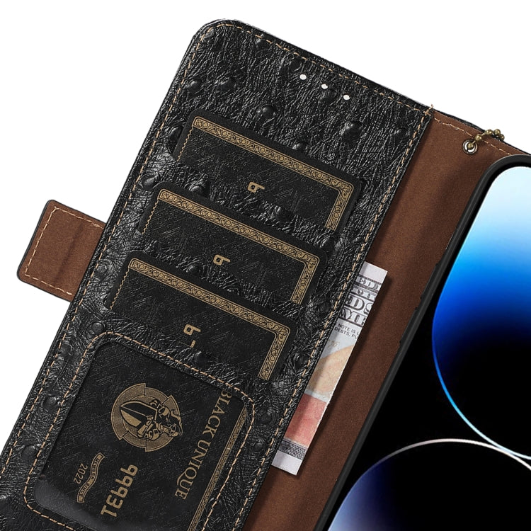 For Sony Xperia 5 V Ostrich Pattern Genuine Leather RFID Phone Case(Black) - Sony Cases by PMC TechLife | Online Shopping South Africa | PMC TechLife | Buy Now Pay Later Mobicred