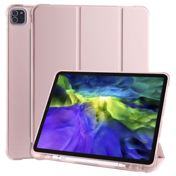 For iPad Air 13 2024 / iPad Pro 12.9 (2020) / iPad Pro 12.9(2018) 3-folding Horizontal Flip PU Leather + Shockproof TPU Tablet Case with Holder & Pen Slot(Pink) - iPad Pro 12.9 (2020) Cases by PMC TechLife | Online Shopping South Africa | PMC TechLife | Buy Now Pay Later Mobicred