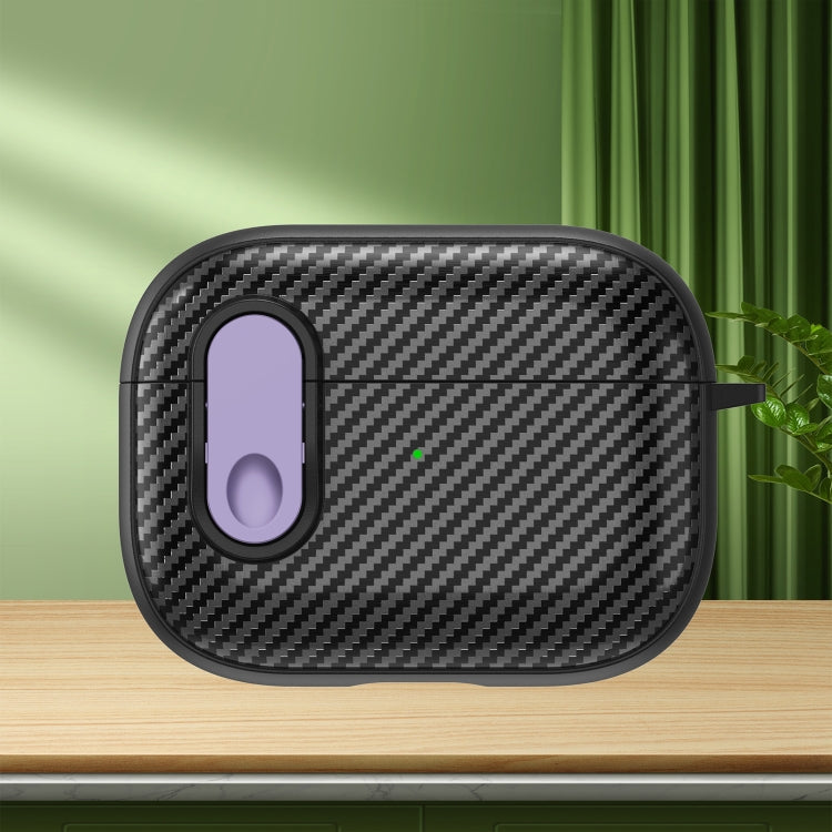 For AirPods Pro Carbon Fiber Texture Wireless Earphones Case with Security Lock(Purple) - For AirPods Pro by PMC Jewellery | Online Shopping South Africa | PMC Jewellery | Buy Now Pay Later Mobicred