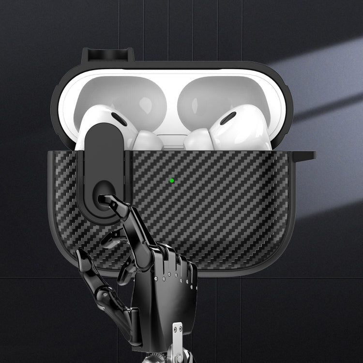 For AirPods Pro 2 Carbon Fiber Texture Wireless Earphones Case with Security Lock(Purple) - For AirPods Pro 2 by PMC Jewellery | Online Shopping South Africa | PMC Jewellery | Buy Now Pay Later Mobicred