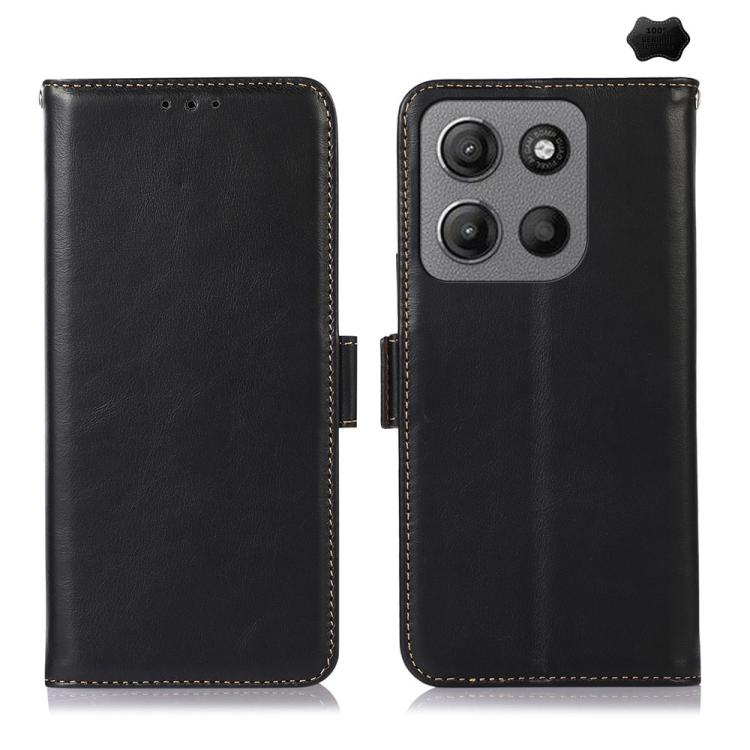 For Motorola Moto G15 4G Magnetic Crazy Horse Texture Genuine Leather Phone Case(Black) - Motorola Cases by PMC TechLife | Online Shopping South Africa | PMC TechLife | Buy Now Pay Later Mobicred