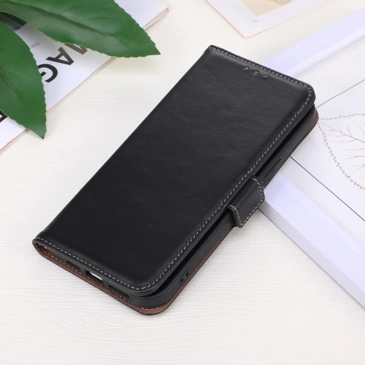 For Motorola Moto G15 4G Magnetic Crazy Horse Texture Genuine Leather Phone Case(Black) - Motorola Cases by PMC TechLife | Online Shopping South Africa | PMC TechLife | Buy Now Pay Later Mobicred