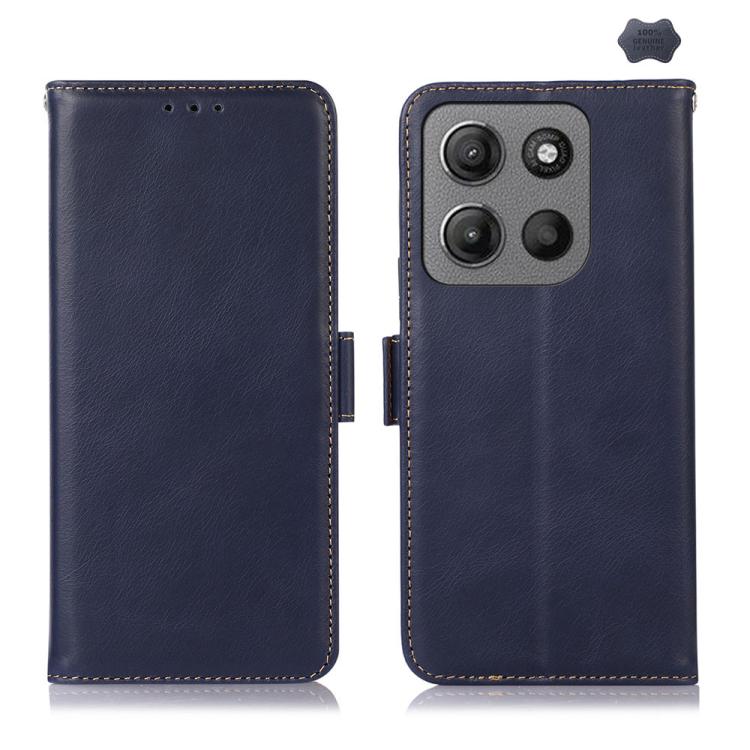 For Motorola Moto G15 4G Magnetic Crazy Horse Texture Genuine Leather Phone Case(Blue) - Motorola Cases by PMC TechLife | Online Shopping South Africa | PMC TechLife | Buy Now Pay Later Mobicred