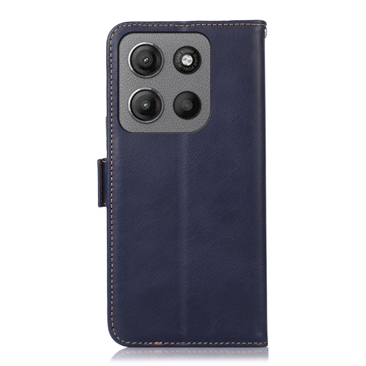For Motorola Moto G15 4G Magnetic Crazy Horse Texture Genuine Leather Phone Case(Blue) - Motorola Cases by PMC TechLife | Online Shopping South Africa | PMC TechLife | Buy Now Pay Later Mobicred