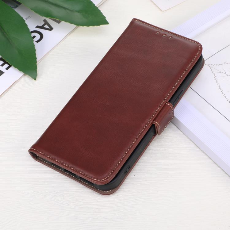 For Motorola Moto G15 4G Magnetic Crazy Horse Texture Genuine Leather Phone Case(Brown) - Motorola Cases by PMC TechLife | Online Shopping South Africa | PMC TechLife | Buy Now Pay Later Mobicred