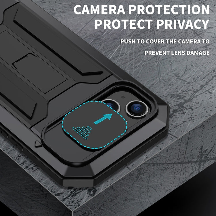 For iPhone 15 Plus R-JUST Sliding Camera Life Waterproof Holder Phone Case(Black) - iPhone 15 Plus Cases by R-JUST | Online Shopping South Africa | PMC Jewellery