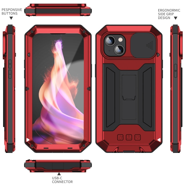 For iPhone 15 Plus R-JUST Sliding Camera Life Waterproof Holder Phone Case(Red) - iPhone 15 Plus Cases by R-JUST | Online Shopping South Africa | PMC Jewellery