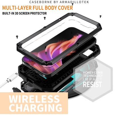 For iPhone 15 R-JUST Sliding Camera Life Waterproof Holder Phone Case(Black) - iPhone 15 Cases by R-JUST | Online Shopping South Africa | PMC Jewellery