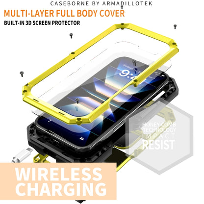 For iPhone 16 R-JUST Sliding Camera IP54 Life Waterproof Holder Phone Case(Yellow) - iPhone 16 Cases by R-JUST | Online Shopping South Africa | PMC Jewellery | Buy Now Pay Later Mobicred