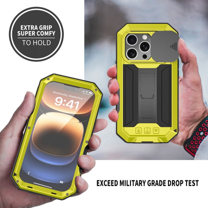 For iPhone 16 Pro Max R-JUST Sliding Camera IP54 Life Waterproof Holder Phone Case(Yellow) - iPhone 16 Pro Max Cases by R-JUST | Online Shopping South Africa | PMC Jewellery | Buy Now Pay Later Mobicred