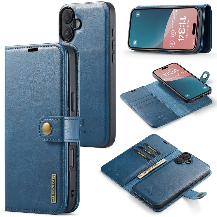 For iPhone 16 Plus DG.MING Crazy Horse Texture Detachable Magnetic Leather Phone Case(Blue) - iPhone 16 Plus Cases by DG.MING | Online Shopping South Africa | PMC Jewellery | Buy Now Pay Later Mobicred