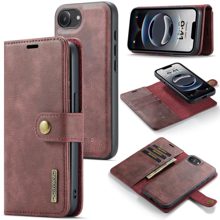 For iPhone 16e DG.MING Crazy Horse Texture Detachable Magnetic Leather Phone Case(Red) - free shipping - PMc TechLife - Order now!