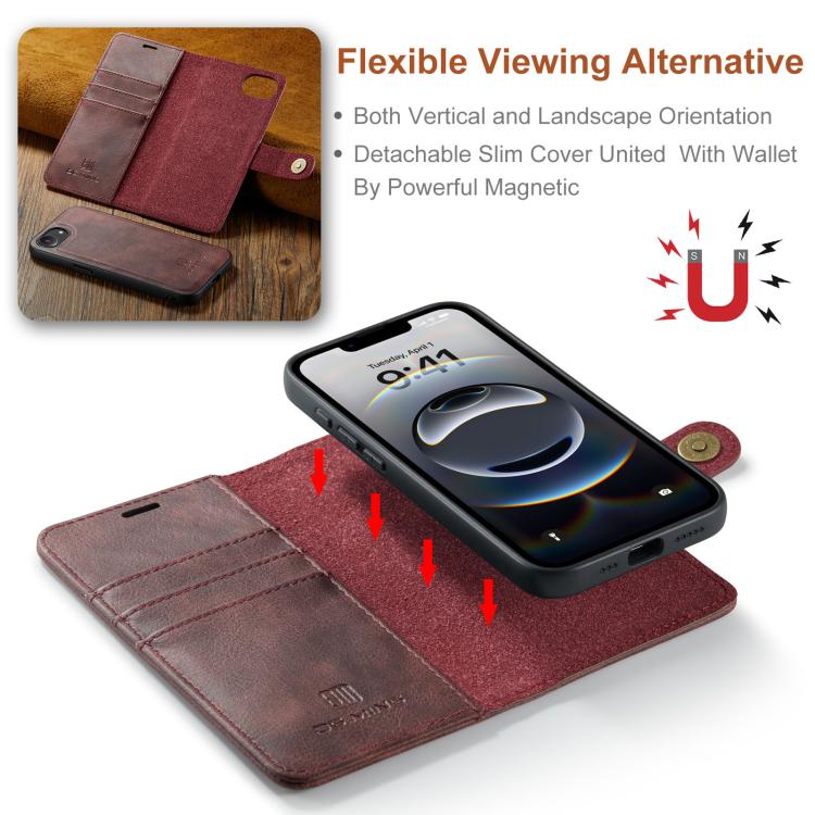 For iPhone 16e DG.MING Crazy Horse Texture Detachable Magnetic Leather Phone Case(Red) - free shipping - PMc TechLife - Order now!