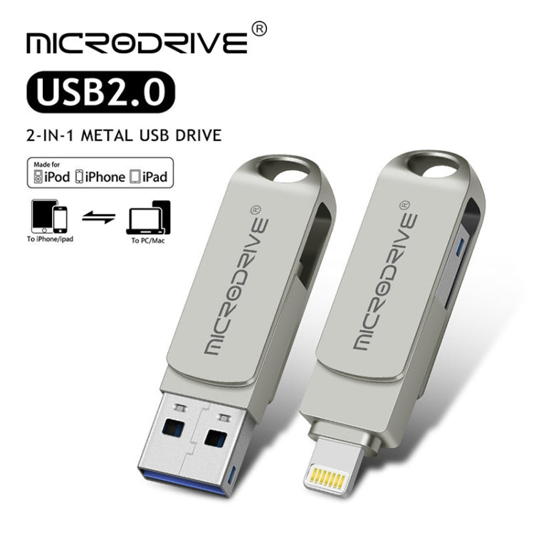 MicroDrive 2 In 1  8 Pin + USB 2.0 Portable Metal USB Flash Disk, Capacity:256GB(Silver) - USB Flash Drives by MICRODRIVE | Online Shopping South Africa | PMC Jewellery | Buy Now Pay Later Mobicred