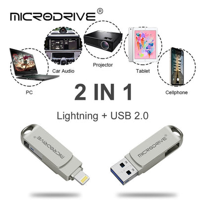 MicroDrive 2 In 1  8 Pin + USB 2.0 Portable Metal USB Flash Disk, Capacity:256GB(Silver) - USB Flash Drives by MICRODRIVE | Online Shopping South Africa | PMC Jewellery | Buy Now Pay Later Mobicred