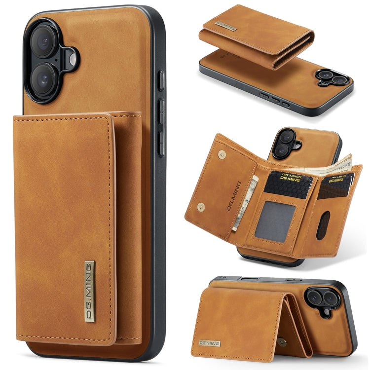 For iPhone 16 Plus DG.MING M1 Series 3-Fold Multi Card Wallet Leather Phone Case(Brown) - iPhone 16 Plus Cases by DG.MING | Online Shopping South Africa | PMC Jewellery | Buy Now Pay Later Mobicred