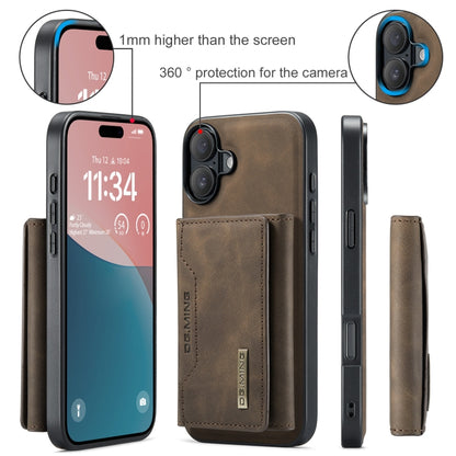 For iPhone 16 DG.MING M2 Series 3-Fold Card Bag Wallet Leather Phone Case(Coffee) - iPhone 16 Cases by DG.MING | Online Shopping South Africa | PMC Jewellery | Buy Now Pay Later Mobicred