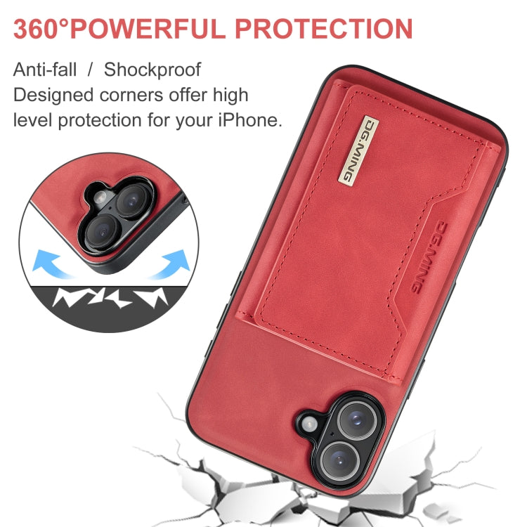 For iPhone 16 DG.MING M2 Series 3-Fold Card Bag Wallet Leather Phone Case(Red) - iPhone 16 Cases by DG.MING | Online Shopping South Africa | PMC Jewellery | Buy Now Pay Later Mobicred