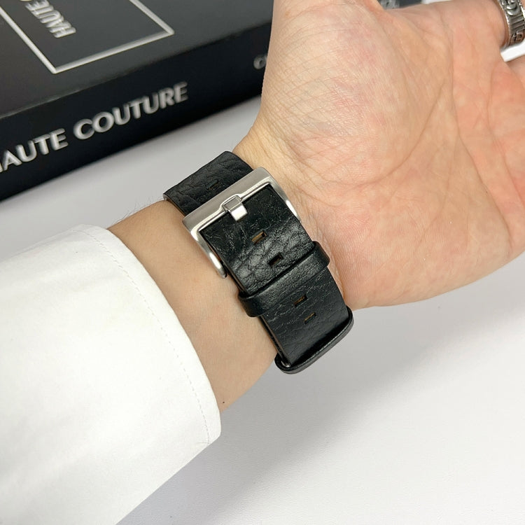 For Apple Watch Ultra 2 49mm Buffalo Leather Watch Band(Black) - Watch Bands by PMC TechLife | Online Shopping South Africa | PMC TechLife | Buy Now Pay Later Mobicred
