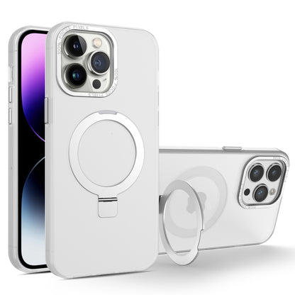 For iPhone 15 Pro MagSafe Metal Holder Frosted Translucent Phone Case(White) - iPhone 15 Pro Cases by PMC Jewellery | Online Shopping South Africa | PMC Jewellery