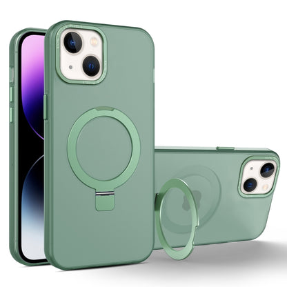 For iPhone 15 Plus MagSafe Metal Holder Frosted Translucent Phone Case(Green) - iPhone 15 Plus Cases by PMC Jewellery | Online Shopping South Africa | PMC Jewellery