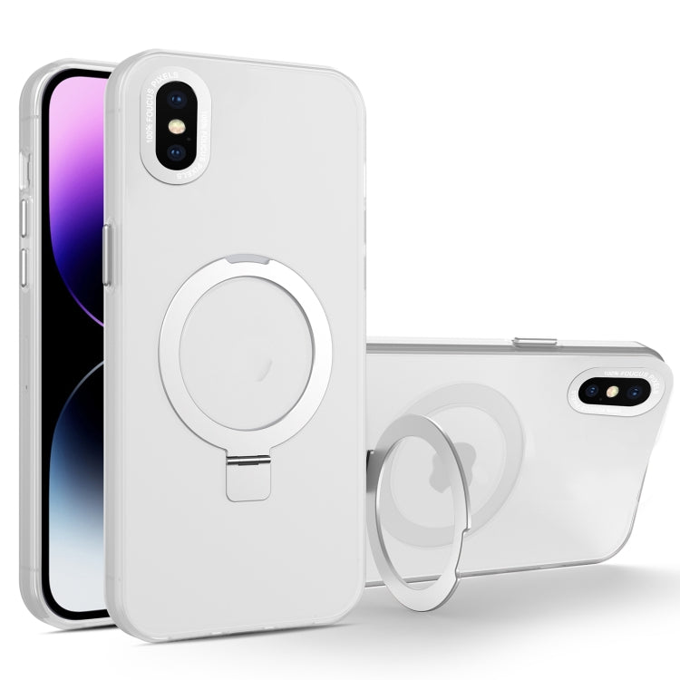 For iPhone XS Max MagSafe Metal Holder Frosted Translucent Phone Case(White) - More iPhone Cases by PMC Jewellery | Online Shopping South Africa | PMC Jewellery