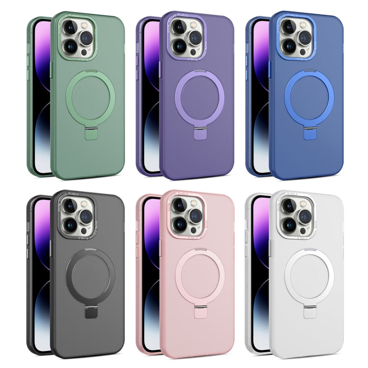 For iPhone 14 Plus MagSafe Metal Holder Frosted Translucent Phone Case(Pink) - iPhone 14 Plus Cases by PMC TechLife | Online Shopping South Africa | PMC TechLife