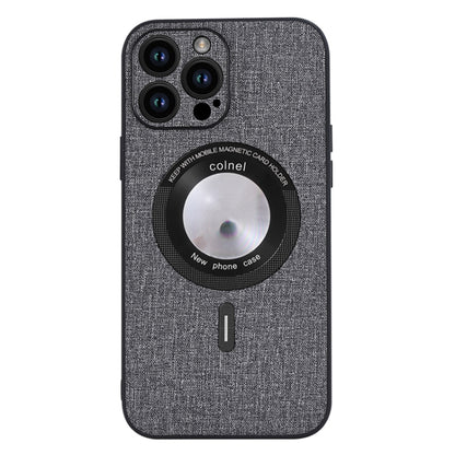 For iPhone 15 Pro Cloth Texture MagSafe Magnetic PU Phone Case(Grey) - iPhone 15 Pro Cases by PMC Jewellery | Online Shopping South Africa | PMC Jewellery