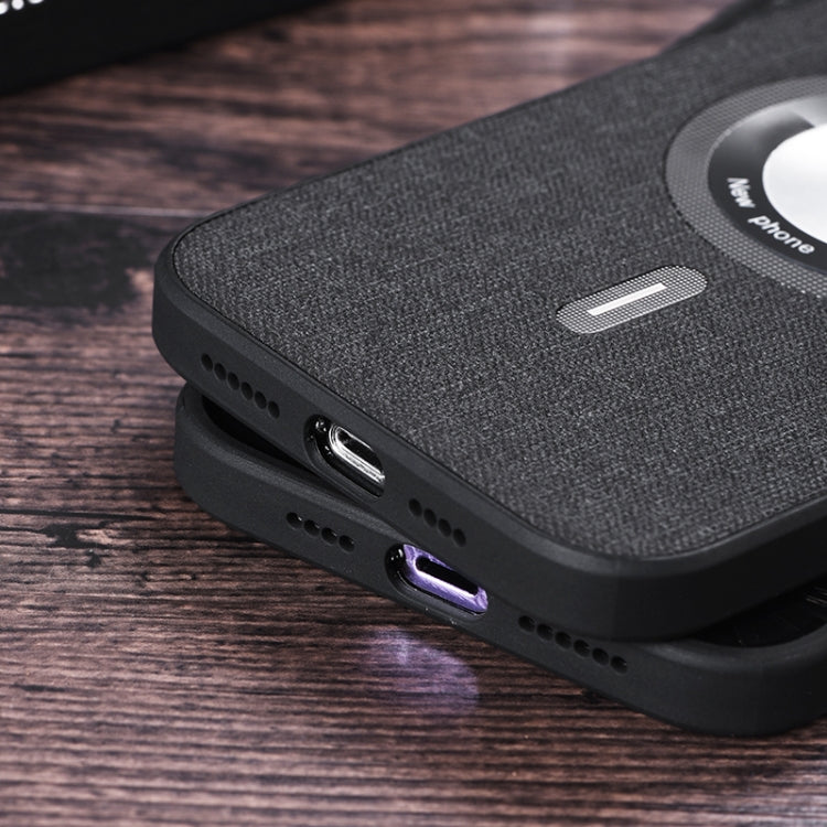 For iPhone 15 Pro Cloth Texture MagSafe Magnetic PU Phone Case(Grey) - iPhone 15 Pro Cases by PMC TechLife | Online Shopping South Africa | PMC TechLife