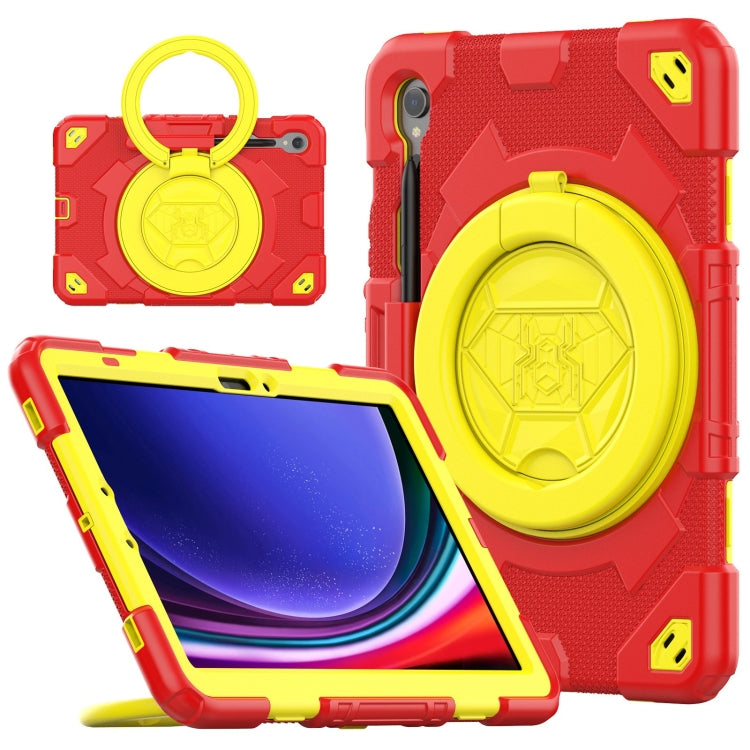 For Samsung Galaxy Tab S9 Spider Rotation Handle Silicone Hybrid PC Tablet Case(Yellow Red) - Galaxy Tab S9 Cases by PMC Jewellery | Online Shopping South Africa | PMC Jewellery | Buy Now Pay Later Mobicred