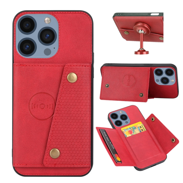 For iPhone 16 Pro Max Double Buckle Card Slots PU + TPU Phone Case(Red) - iPhone 16 Pro Max Cases by PMC Jewellery | Online Shopping South Africa | PMC Jewellery | Buy Now Pay Later Mobicred