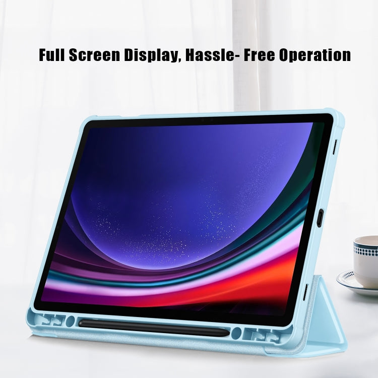 For Samsung Galaxy Tab S9 Acrylic 3-folding Smart Leather Tablet Case(Sky Blue) - free shipping - PMC Jewellery - Order now!