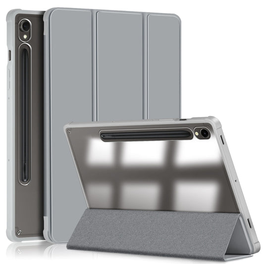 For Samsung Galaxy Tab S9 Acrylic 3-folding Smart Leather Tablet Case(Grey) - Galaxy Tab S9 Cases by PMC Jewellery | Online Shopping South Africa | PMC Jewellery | Buy Now Pay Later Mobicred